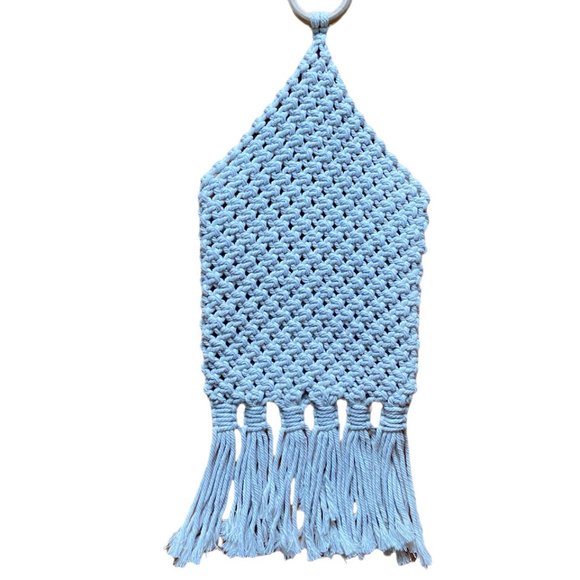 Macrame Wall Plant Hanger with Wooden Ring Handle - Picture 2 of 4